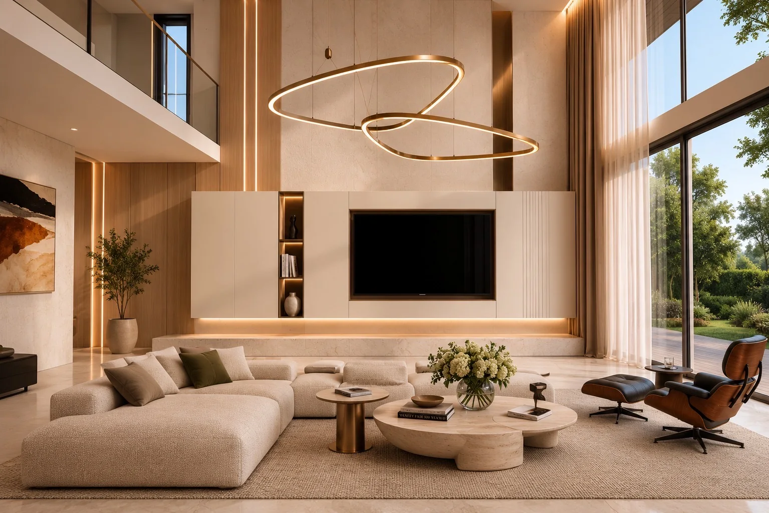 Double-height living room inside an X Series villa