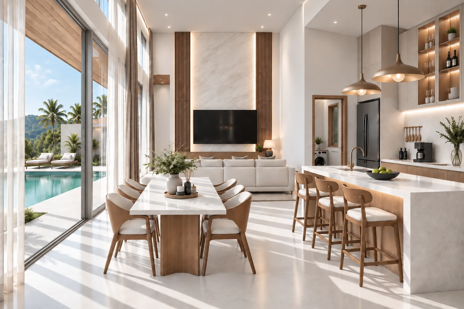 Open-plan living area of a V2 single-storey villa